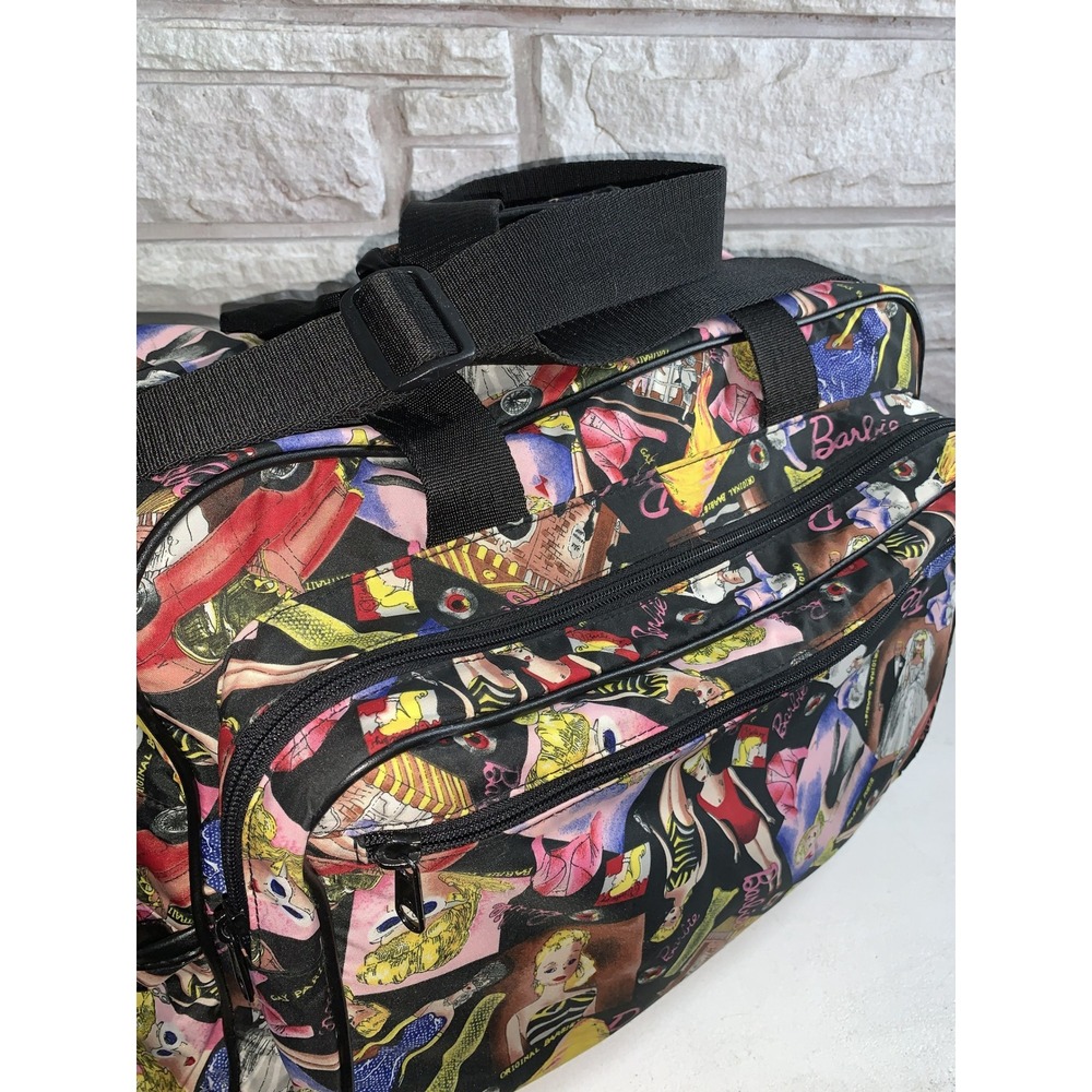 Nicole Miller Vintage Barbie Print Duffel Bag Black Travel Weekend Bag Large